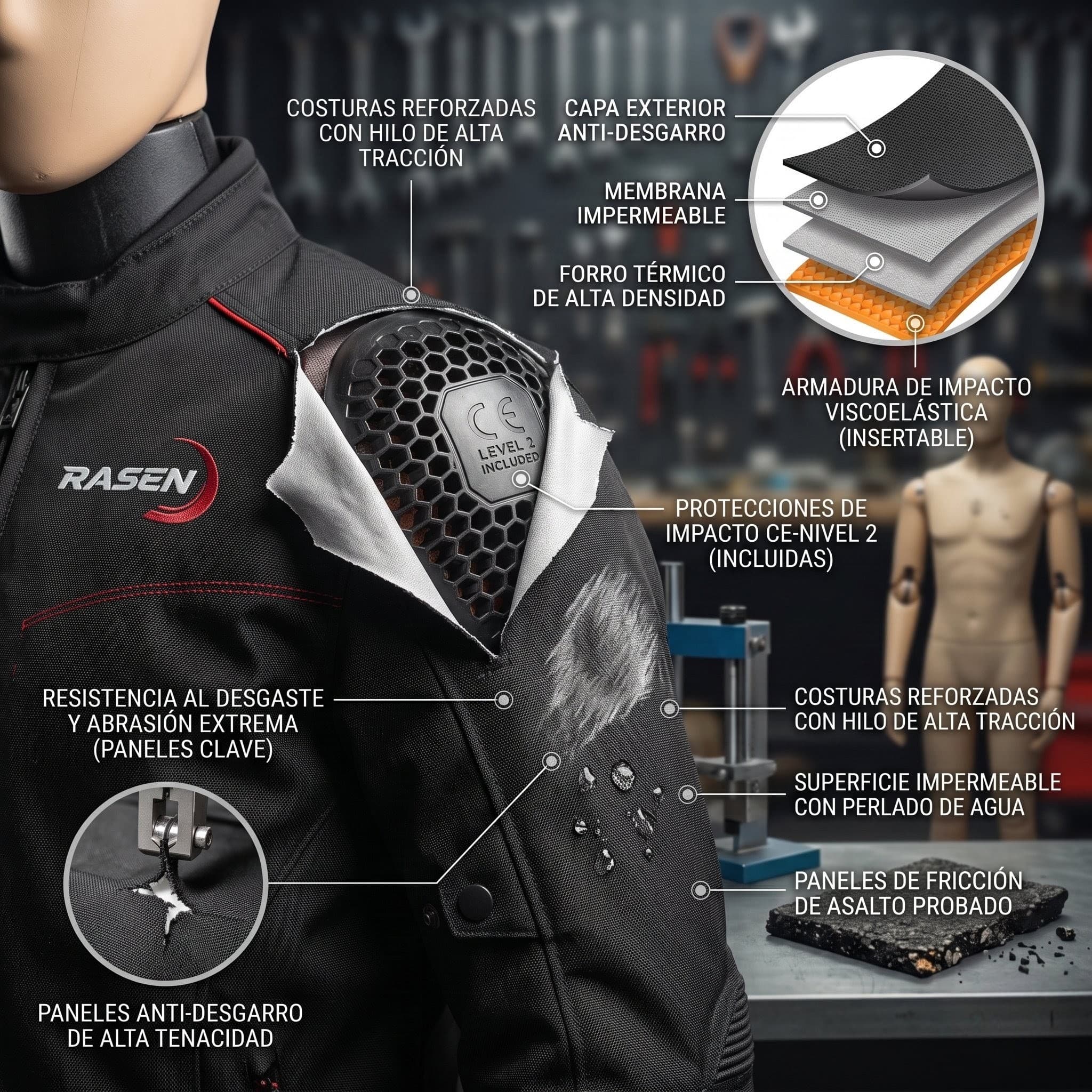 Chamarra Motociclista Impermeable Reforzada Con Armadura A1 Mediana - Imagen 2