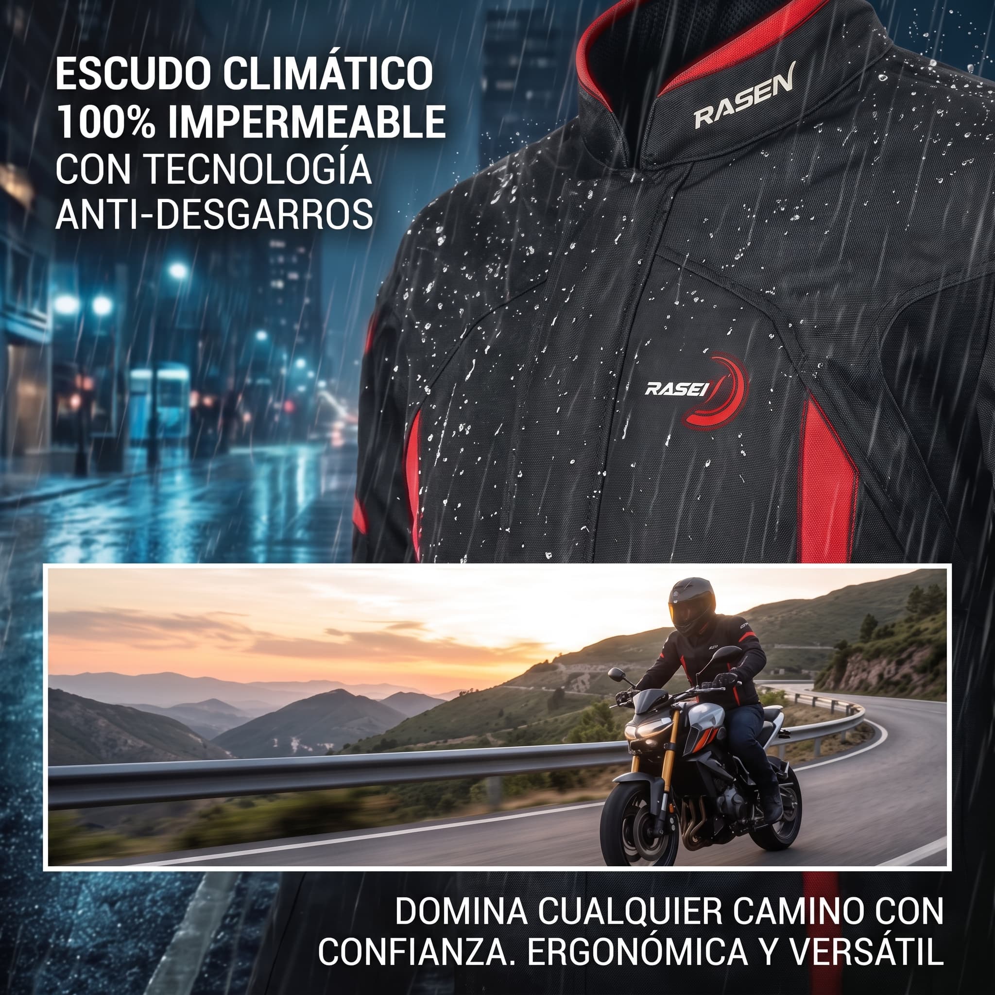Chamarra Motociclista Impermeable Reforzada Con Armadura A1 Mediana - Imagen 5