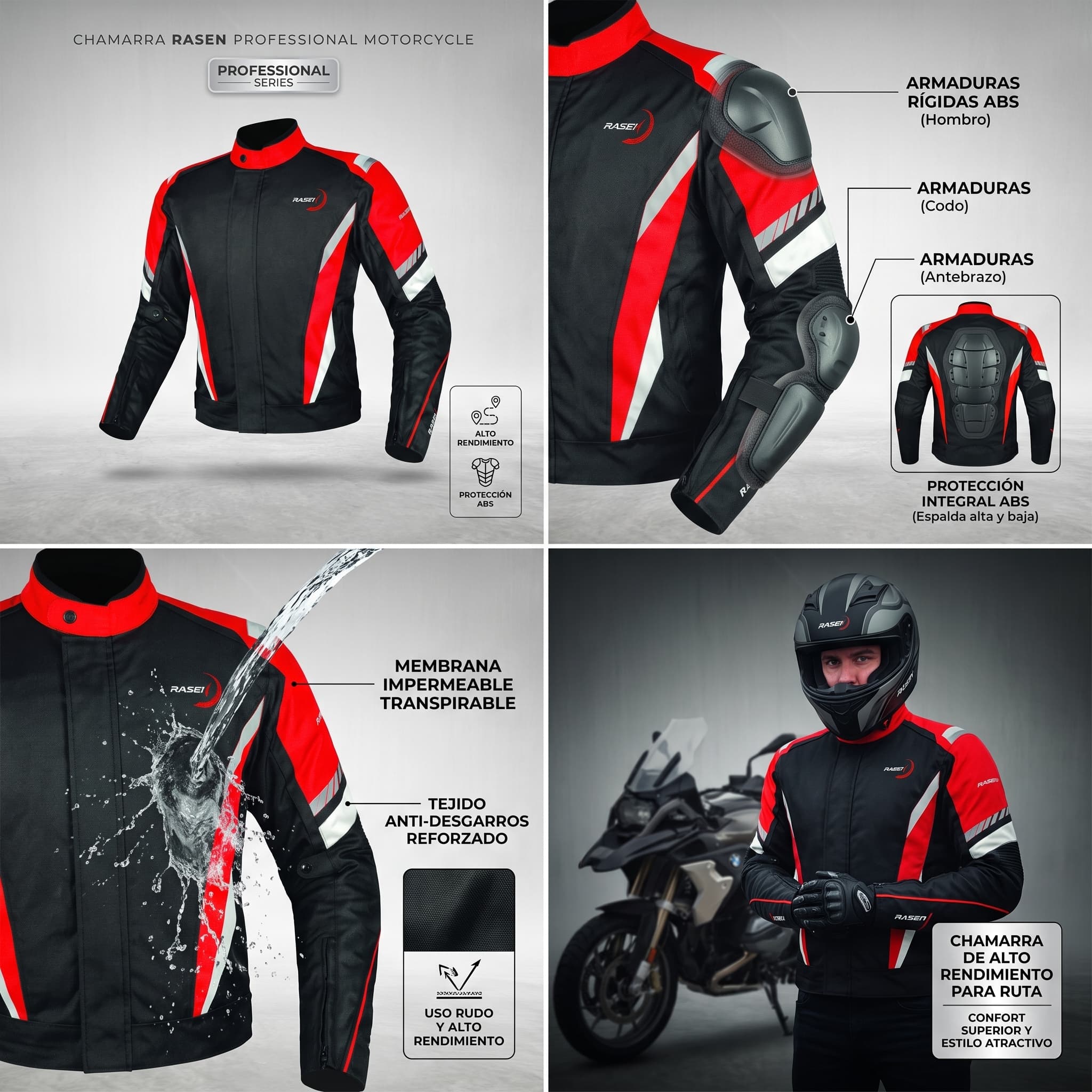 Chamarra Motociclista Impermeable Reforzada Con Protección A2 Mediana - Imagen 2