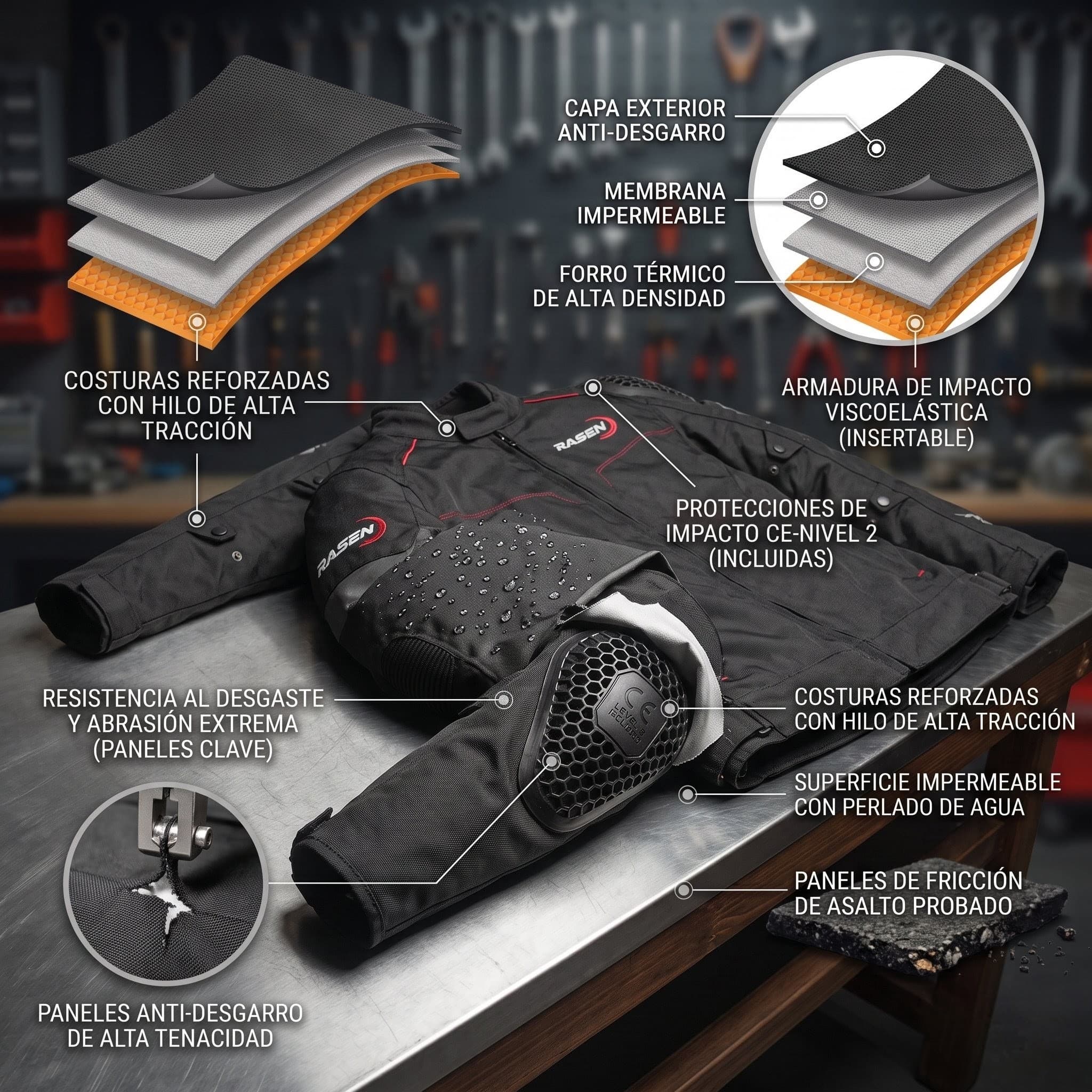 Chamarra Motociclista Impermeable Reforzada Con Armadura A1 Mediana - Imagen 8